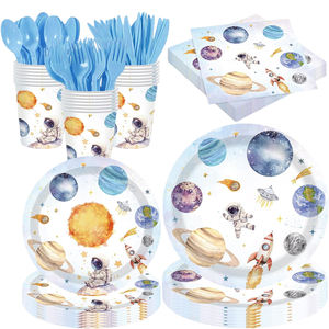 Ensemble de vaisselle sur le thème de l'espace, du ciel étoilé et des astronautes, pour la première balade autour du <span class=keywords><strong>Soleil</strong></span>, décorations de fête d'anniversaire sur le thème des planètes et des astronautes - Product Image 1