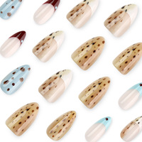 Faux ongles à presser en amande, motif écaille de tortue, 24 pièces, faux ongles léopard à bout français, couleurs mélangées rétro, pour manucure