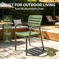 Chaise de salle à manger d'extérieur en aluminium, fauteuil empilable entièrement en aluminium à lattes, mobilier de bistrot de jardin résistant aux intempéries