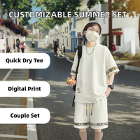 Ensemble T-shirt et short décontracté en maille 100 % polyester à séchage rapide, imprimé estival, personnalisable, pour homme