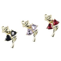Liontin Bunga Mawar dari Paduan Seng dengan Inlay Zirkon, Aksesori DIY untuk Gelang, Kalung, Anting, dan Perhiasan Lainnya
