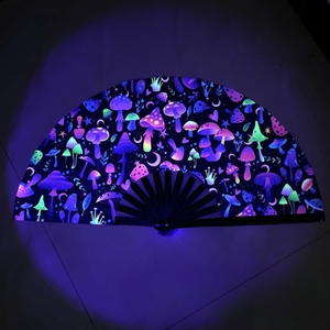 Custom Large Colorful Folding Uv Fluorescence Hand Fan Fabric Fans for Men Women Festival Dance <b>Gift</b> Festival Stock - Product Image 3