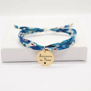 <span class=keywords><strong>Bracelet</strong></span> cordon tissu liberty personnalisé pendentif prénom gravé <span class=keywords><strong>bracelet</strong></span> tissu fleur coloré cadeau pour femme - Product Image 6