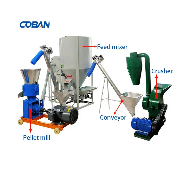200 kg/h animal poultry feed crusher mixer and pellet machine line for livestock fodder farm home use