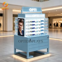 Kiosque optique autonome pour centre commercial, vitrine d'exposition de lunettes et de lunettes de soleil éclairée par LED avec signalétique personnalisée