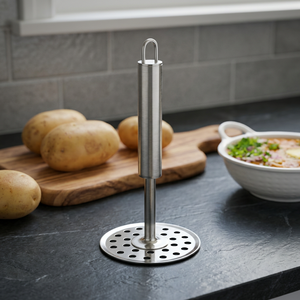 Écrase-pommes de terre rond en acier inoxydable Anax, moderne, avec lame, gadget de cuisine manuel, facile à nettoyer, lavage à la main uniquement - Product Image 3