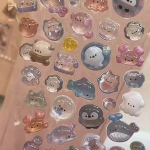 Autocollant 3D en relief populaire et mignon, haute valeur esthétique, imperméable, écologique, couleur pleine, forme ronde, décoration en cristal pour enfants - Product Image 2