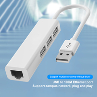 Adaptador USB 2.0 o Tipo-C a Tarjeta de Red USB 2.0 con RJ45+HUB 100M USB-C a HUB con Controlador para Computadora Portátil y de Escritorio