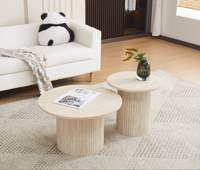 Table Basse Design Moderne à Cadre Effet Ondulé Aspect Travertin Peu Encombrante