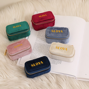 Hot Selling Luxury Small Velvet Portable Jewelry Case Zipper 8x4x4cm Travel Jewelry <b>Box</b> for <b>Earrings</b> <b>Gift</b> - Product Image 6