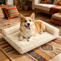 Yangyangpet Solides Modisches Chenille-Mopp-Stoff Beige Rechteckiges Unzerstörbares Abnehmbares Kaubeständiges Rutschfestes GRS Hundebett