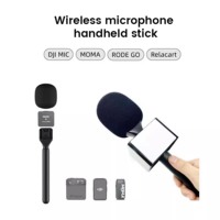 Microphone Lavalier Universel Sans Fil à Condensateur avec Perche pour Photographie de Rue, Enregistrement d'Interviews et Utilisation sur Trépied
