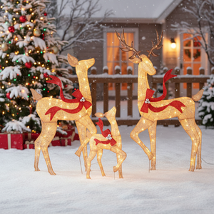 Set famiglia di cervi natalizi Pre-illuminati 3 pezzi elegante Set di statuette e giocattoli di Natale - Product Image 3