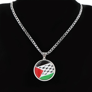 Collar con la Bandera Palestina, Joyería con Gema del Tiempo, Colgante de Palestina Anti-Guerra y Paz, Cadena de Acero Inoxidable para Suéter - Product Image 3