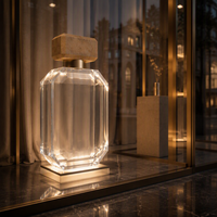 Bouteille de parfum géante factice personnalisée en résine acrylique pour vitrine de magasin, idéale pour les lancements de parfums et l'affichage en pop-up.