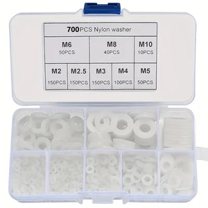 Nylon <b>Flat</b> Washer Set M2 M2.5 M3 M4 M5 M6 M8 M10 700Pcs <b>Boxed</b> Assorted Size - Product Image 1