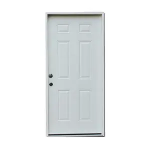 Fangda 36 in. x 80 in. Premium 6-Panel Primed Steel Front Door Slab