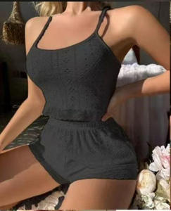 Nouveau pyjama confortable respirant en jacquard soluble dans l'eau ensemble deux pièces avec caraco et short Holl - Product Image 5