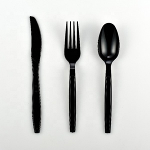 Suyang Factory Heavy Duty Disposable Plastic Cutlery PS Black Fork Knife Spoon HD Cutlery Spoon Fork Black