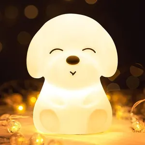 Nuevo diseño Animal Dog Led Touch Senor Colorful Change Puppy Silicone Night Light para niños