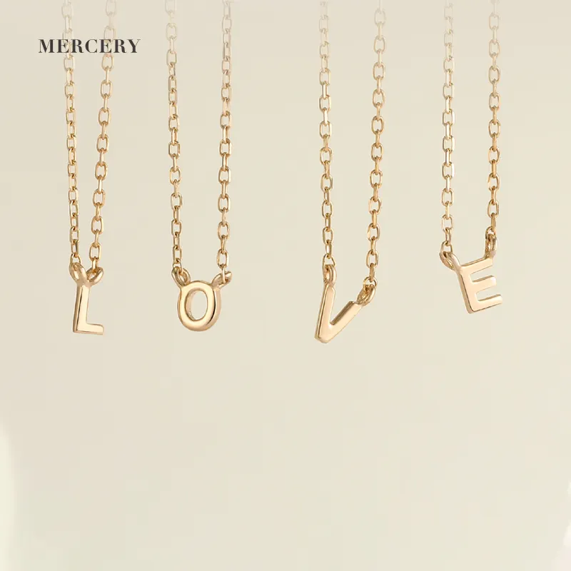 Mercery-collar con colgante de letra de oro sólido 14K, joyería con diseño de pronóstico de tendencia, alfabeto árabe, bricolaje