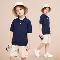 Polo en tricot à manches courtes pour enfants, pull texturé respirant de couleur unie pour garçons, hauts décontractés d'été pour enfants, tenue quotidienne