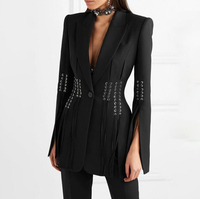 Blazer Pendek Wanita Slim Fit Satu Kancing, Jaket Jas Berlapis, Lapisan Katun, Cocok untuk Sehari-hari, Kantor, Formal, Lengan Panjang, Bahan Woven