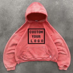 Felpe con Cappuccio Oversize Personalizzate con Logo, Stile Vintage, Effetto Lavato, Schizzi di Vernice, Bordi Sfrangiati, Streetwear - Product Image 1