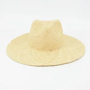Chapéu de palha com tecido francês, chapéu de palha com aba média para o verão e praia