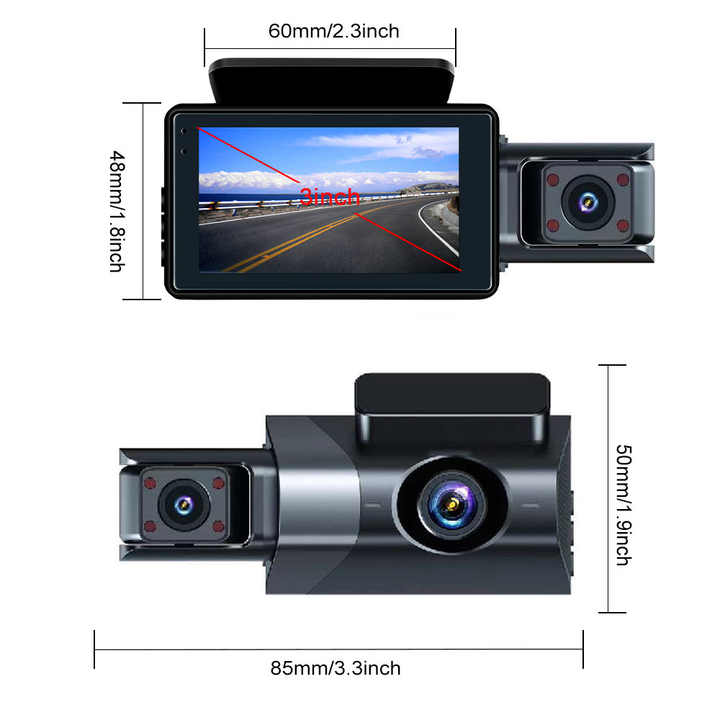3 Channel Car DVR HD 1080P 3-Len Inside Vehicle Dash Cam Three Way ...