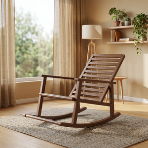 Modern Wooden Rocking Chair Slat Back Design Contemporary Style Multi-Purpose Living Room <b>Bedroom</b> Dining Furniture Cushion <b>Stool</b> - Product Image 3
