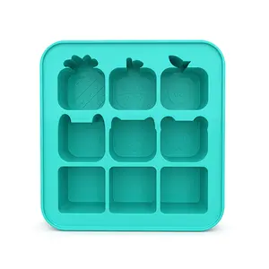 Creative Cute Silicone Ice Cube Trays Easy Release 9 Caves Silicone Ice Cube Molds With Lid Reusable Freezer Ice Trays