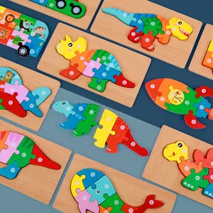 Rompecabezas de animales de madera Montessori para niños, juguete educativo, rompecabezas 3D de madera