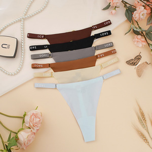 <span class=keywords><strong>Tanga</strong></span> de seda hielo Sin Rastro con logotipo personalizado, bragas de mujer de talla europea de EE. UU., ropa interior Sexy con espalda en T - Product Image 2