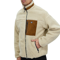 Veste Polaire Homme Deux Tons Beige en Sherpa et Velours Côtelé, Col Montant Zippé, Poche, Broderie Logo Personnalisée – OEM Hiver