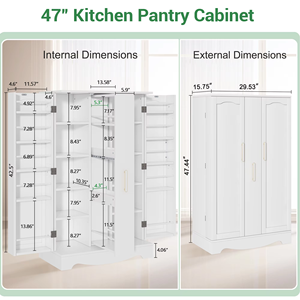 Mobili per Organizzazione e Stoccaggio in Legno, Moderni Armadi da <span class=keywords><strong>Cucina</strong></span> <span class=keywords><strong>con</strong></span> Ante Alte e Ripiani Regolabili, 5 Ripiani - Product Image 6