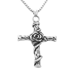 yunnique Stainless Steel <b>Cross</b> Pendant Necklace With Rose Design For Men Fashion Jewelry 190150 - Product Image 4