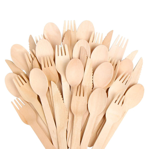 <span class=keywords><strong>Set</strong></span> di posate in legno, 300 pezzi di posate usa e getta da 14 cm, forchette, coltelli e cucchiai in legno, adatti per feste, campeggio, picnic, matrimoni - Product Image 1