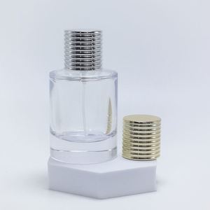 Custom Clear Crimp Cylinder Shape Eco-friendly Perfume <b>Spray</b> Bottle 30ml 50ml Luxury Empty Glass Bottle Gold Cap Screen Printing - Product Image 2