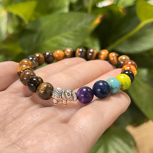 <span class=keywords><strong>Bracelet</strong></span> à perles <span class=keywords><strong>7</strong></span> <span class=keywords><strong>chakras</strong></span> avec œil <span class=keywords><strong>de</strong></span> <span class=keywords><strong>tigre</strong></span>, améthyste et pierres multicolores, <span class=keywords><strong>bracelet</strong></span> chakra avec pendentif éléphant - Product Image 3