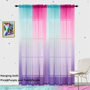 Tela de cortina transparente degradada ligera para decorar el hogar de tul multicolor personalizada, 2 uds., cortinas finas para sala de estar