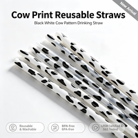 Pailles réutilisables écologiques à motif vache noir et blanc, sans BPA, certifiées LFGB, accessoires de bar en plastique lavables pour fêtes
