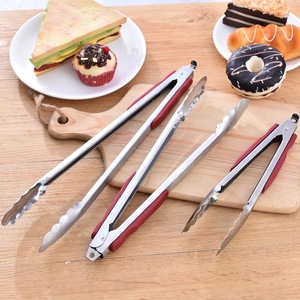 Stainless Steel <b>Tongs</b> With Red Handle 2 Pieces For <b>Kitchen</b> Food Serving And Grilling - Product Image 1