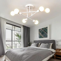 Plafonnier LED Sputnik moderne nordique à 6 lumières, en métal doré, semi-encastré, avec contrôle par capteur, CRI 95, blanc chaud 3500K