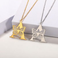 Nouveau 18k Plaqué Or Acier Inoxydable 26 Lettre Papillon Ailes Initiale Collier Mode Alphabet Colliers pour Femmes Filles