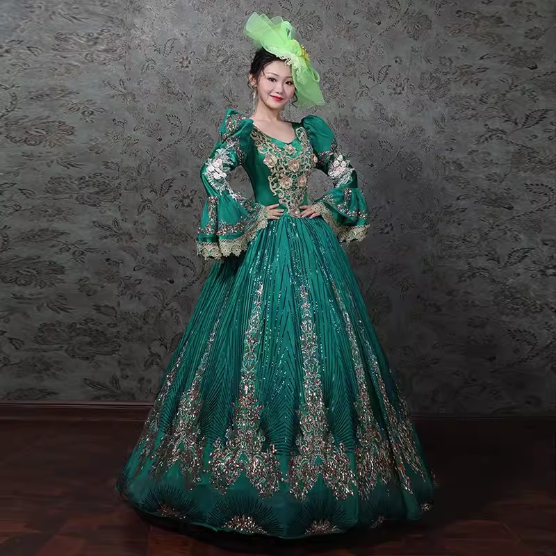 marie antoinette green dress Marie Antoinette Pastel Green and Pink Floral Ball Gown