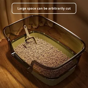 Extra Large <strong>Cat</strong> Litter <strong>Box</strong> with High Fence Semi-Enclosed Open Design Anti-Splash Features <strong>Plastic</strong> <strong>Cat</strong> Toilet Accessory - Product Image 3