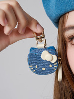 En stock, porte-clés créatif Kawaii Hello Kitty en PU, mini pochette de rangement pour boucles d'oreilles, style anime et dessin animé