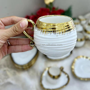 Tasses à café algériennes turques forme unique plaqué or design personnalisé New Bone China Cappuccino Espresso Saucers Tea Cup Set of 6 - Product Image 3