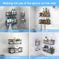 Étagère de douche d'angle en acier inoxydable à 2 niveaux, à fixation murale sans perçage, encastrée ou suspendue, pour salle de bain